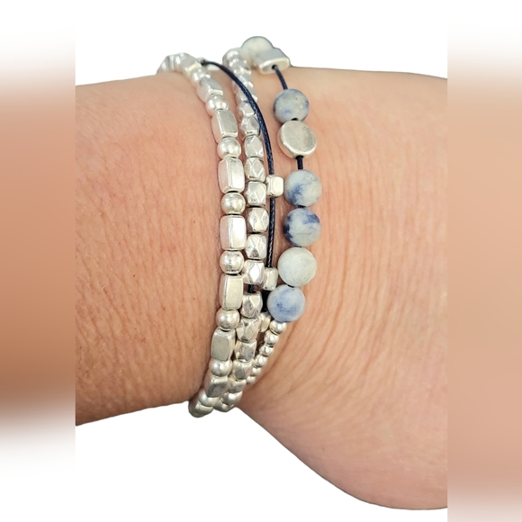 Womens Lapis Lazuli Stone Layered Magnetic Bracelet - Picture 6 of 11